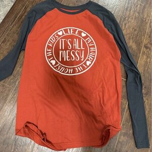 Red and Black Graphic Long Sleeve Shirt